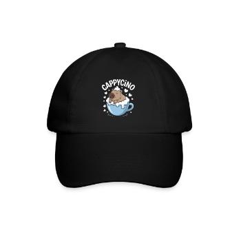  CAPPYCINO Lustiges Capybara Kaffee Spruch für - Baseballkappe - Schwarz/Schwarz - Vorne