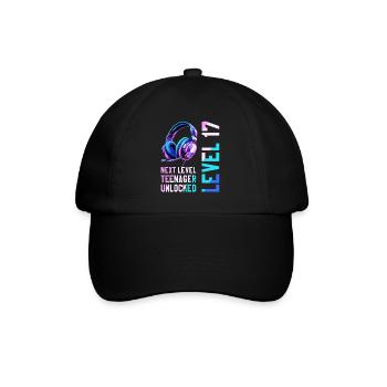 17. Geburtstag Junge Mädchen Teenager Level 17 - Baseballkappe - Schwarz/Schwarz - Vorne