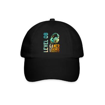 8. Geburtstag Junge Mädchen Gaming Level 8 Jahre - Baseballkappe - Schwarz/Schwarz - Vorne