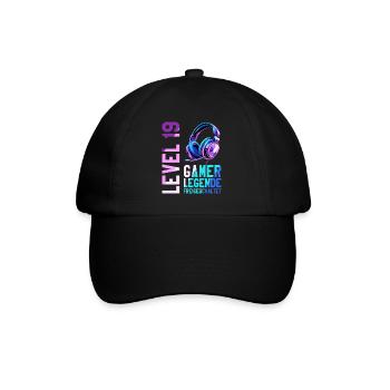 19. Geburtstag Junge Mädchen Gaming Level 19 Jahre - Baseballkappe - Schwarz/Schwarz - Vorne