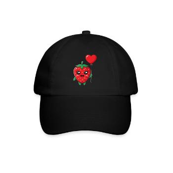 Kuschelige Erdbeere mit Herzballon - Baseballkappe - Schwarz/Schwarz - Vorne