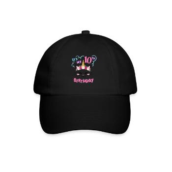 10. Geburtstag Mädchen Outfit Einhorn Katze - Baseballkappe - Schwarz/Schwarz - Vorne