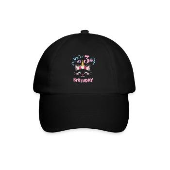 3. Geburtstag Mädchen Outfit Einhorn Katze - Baseballkappe - Schwarz/Schwarz - Vorne
