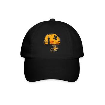 Seagull Seabird Lighthouse Sunset - Baseball Cap - black/black - Front