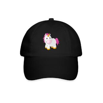 Pinkes glückliches Comic Einhorn - Baseballkappe - Schwarz/Schwarz - Vorne