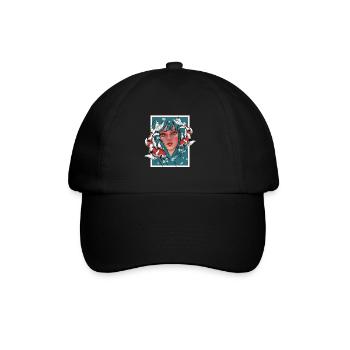 Mädchen mit Koi - Baseballkappe - Schwarz/Schwarz - Vorne