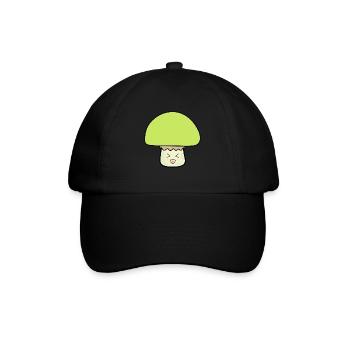 Mushroom green cute with face - Baseball Cap - black/black - Front