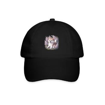 Akita Inu with lilac in cartoon style - Baseball Cap - black/black - Front