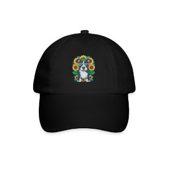 Staffordshire Bull Terrier mit Sonnenblumen - Baseballkappe - Schwarz/Schwarz - Vorne