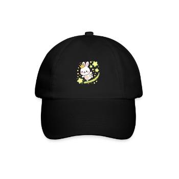 Süßer Kawaii Hase mit Krone und Sternen - Baseballkappe - Schwarz/Schwarz - Vorne