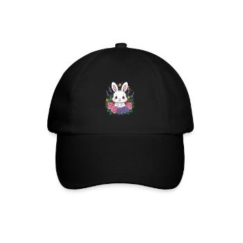 Mignon lapin kawaii avec des roses et de la lavande - Casquette classique - noir/noir - Devant