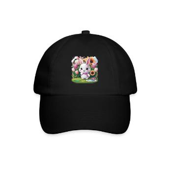 Lapin kawaii avec des tulipes et des tournesols - Casquette classique - noir/noir - Devant