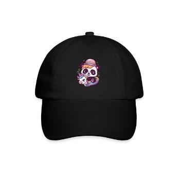 Cute Kawaii Panda with Unicorn - Baseball Cap - black/black - Front