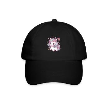 Niedliches Kawaii Einhorn mit Schmetterling - Baseballkappe - Schwarz/Schwarz - Vorne