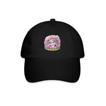 Mignon lapin kawaii avec des roses et de la lavande - Casquette classique - noir/noir - Devant