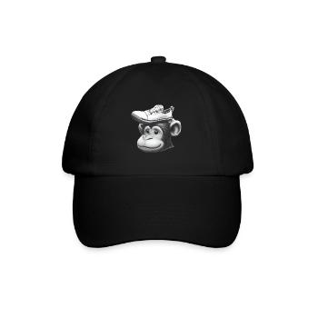Affe mit Schuh-Hut - Baseballkappe - Schwarz/Schwarz - Vorne