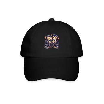 Famille de chimpanzés mère et père avec deux enfants - Casquette classique - noir/noir - Devant