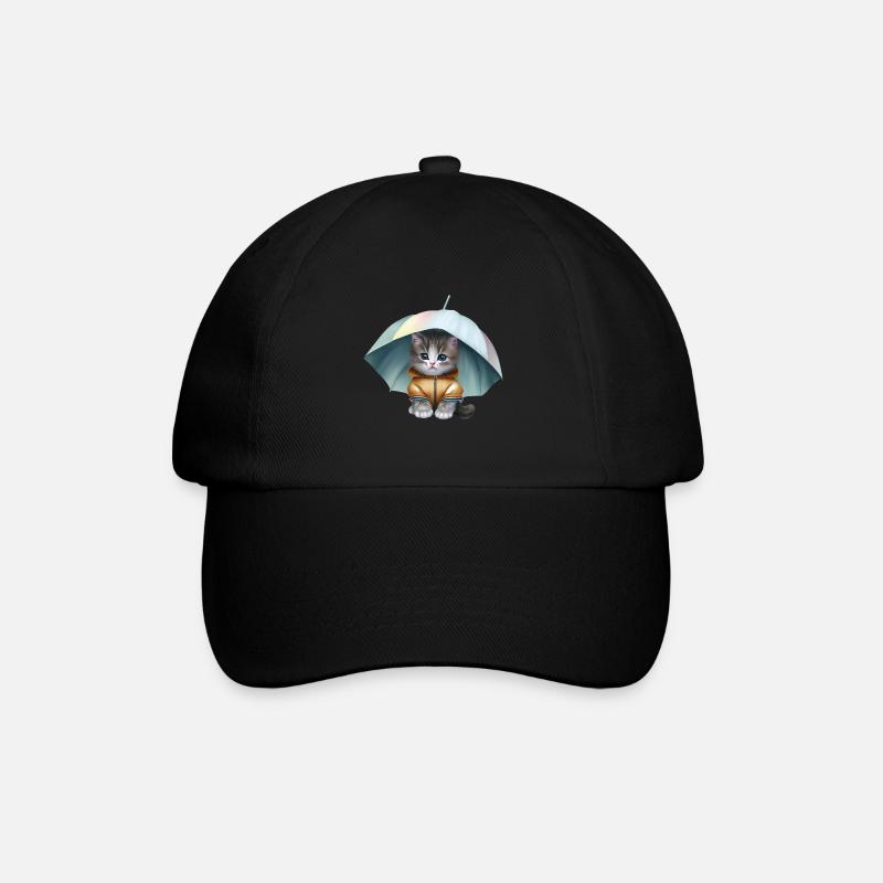 Kätzchen im Regenmantel - Baseballkappe - Schwarz/Schwarz