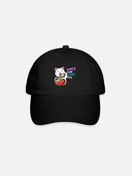 Anime und Ramen Maneki Neko - Otaku-Nudelsuppe - Baseballkappe - Schwarz/Schwarz
