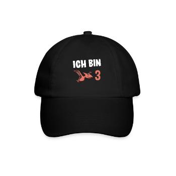 3 Jahre Geburtstagsgeschenk Dinosaurier 3 Jahre - Baseballkappe - Schwarz/Schwarz - Vorne