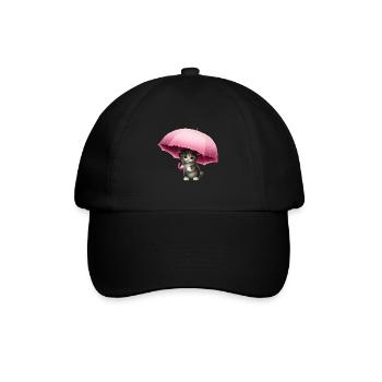 Cat with pink umbrella - Baseball Cap - black/black - Front