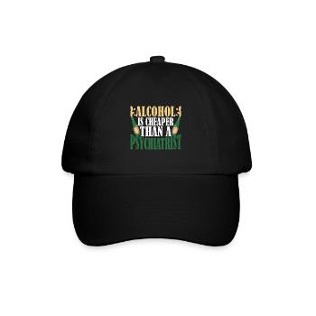 Alcohol Is Cheaper Than A Psychiatrist 3 - Baseballkappe - Schwarz/Schwarz - Vorne
