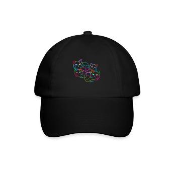 Regenbogen Katze Katzen Kätzchen Retro - Baseballkappe - Schwarz/Schwarz - Vorne