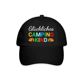 Glückliches Camping Kind - Baseballkappe - Schwarz/Schwarz - Vorne