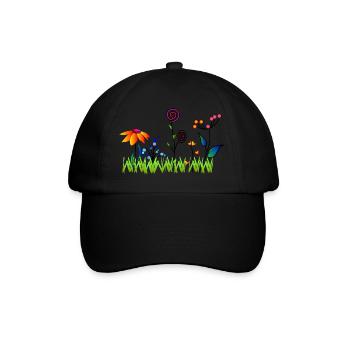 bunte Blumenwiese - Baseballkappe - Schwarz/Schwarz - Vorne