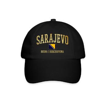 Sarajevo Goldschrift mit Bosnienfahne - Baseballkappe - Schwarz/Schwarz - Vorne