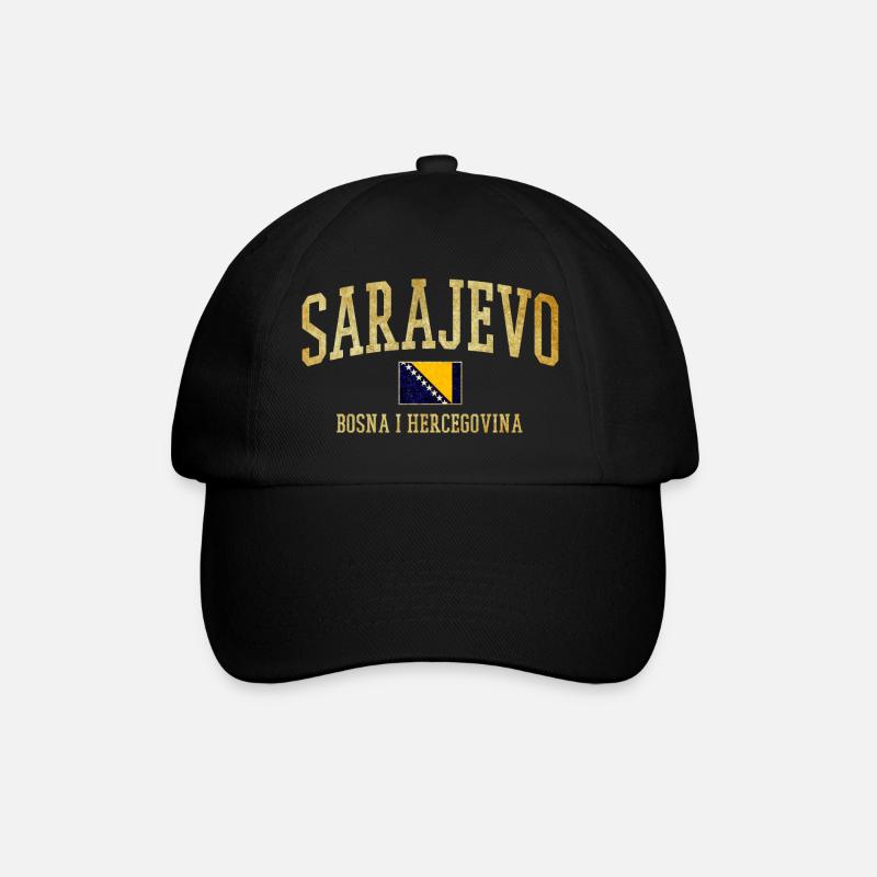 Sarajevo Goldschrift mit Bosnienfahne - Baseballkappe - Schwarz/Schwarz