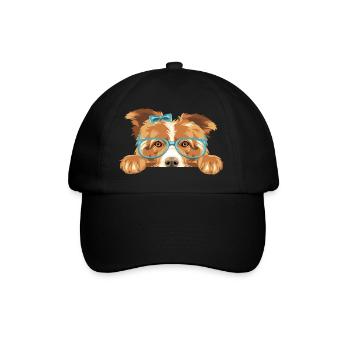 Peeking Border Collie dog with bow and eyeglasses - Baseball Cap - black/black - Front