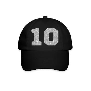 Nummer 10 Silberglitter - 10-jähriges Jubiläum - Baseballkappe - Schwarz/Schwarz - Vorne