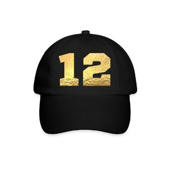 Number 12 Gold Glitter - 12th Anniversary - Baseball Cap - black/black - Front