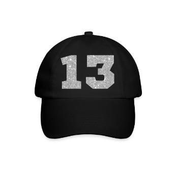 Nummer 13 Pink Glitter - 13. Geburtstag - Baseballkappe - Schwarz/Schwarz - Vorne