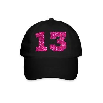 Nummer 13 Pink Glitter - 13. Geburtstag - Baseballkappe - Schwarz/Schwarz - Vorne