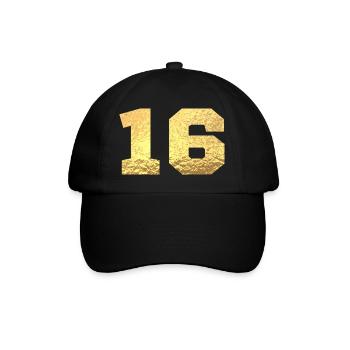 Nummer 16 Gold Glitter - 16-jähriges Jubiläum - Baseballkappe - Schwarz/Schwarz - Vorne