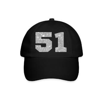 Number 51 Silver Glitter - 51st Anniversary - Baseball Cap - black/black - Front
