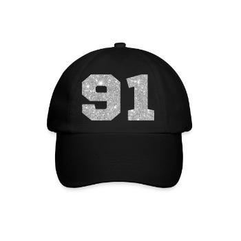 Number 91 Silver Glitter - 91st Birthday - Baseball Cap - black/black - Front