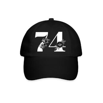 Number 74 Black Floral - 74th Floral Birthday - Baseball Cap - black/black - Front