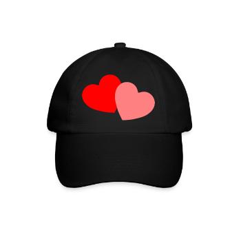 2 Herzen - rot und rosa - Baseballkappe - Schwarz/Schwarz - Vorne