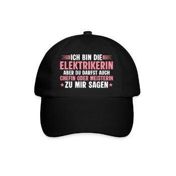 Elektrikerin aber du darfst auch Chefin sagen - Baseballkappe - Schwarz/Schwarz - Vorne