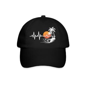 Sonnenuntergang mit Palmen und Herzschlag - Baseballkappe - Schwarz/Schwarz - Vorne