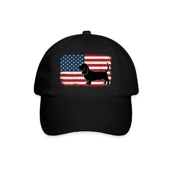 Basset Hound US Flag - Patriotic Dog Mom Dad - Baseball Cap - black/black - Front
