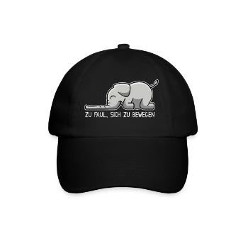 Elefant - zu faul, sich zu bewegen - Baseballkappe - Schwarz/Schwarz - Vorne
