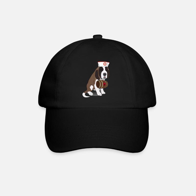 Lustiger Hund Bernhardiner mit Fass - Baseballkappe - Schwarz/Schwarz