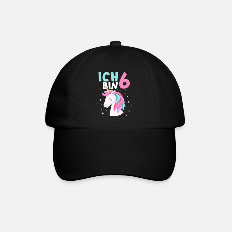 6. Geburtstag Mädchen Einhorn 6 Jahre Geschenk - Baseballkappe - Schwarz/Schwarz