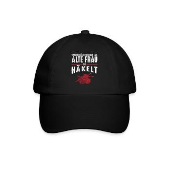 Alte Frau - Häkeln | Vintage Retro Style - Baseballkappe - Schwarz/Schwarz - Vorne