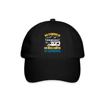 Camping Urlaub in Schweden Stimmen in meinem Kopf - Baseballkappe - Schwarz/Schwarz - Vorne