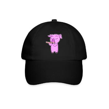 Pig plays flute - Baseball Cap - black/black - Front